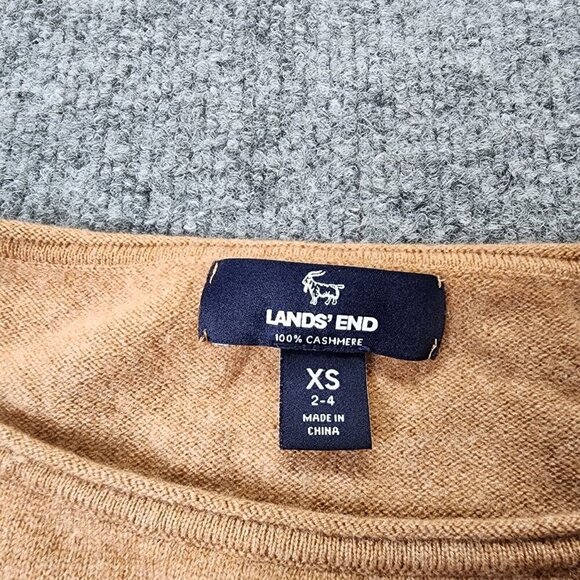 Lands End 100% Cashmere Brown Tan Sweater Bell Sleeve Crew Neck XS 2-4 - Picture 4 of 10